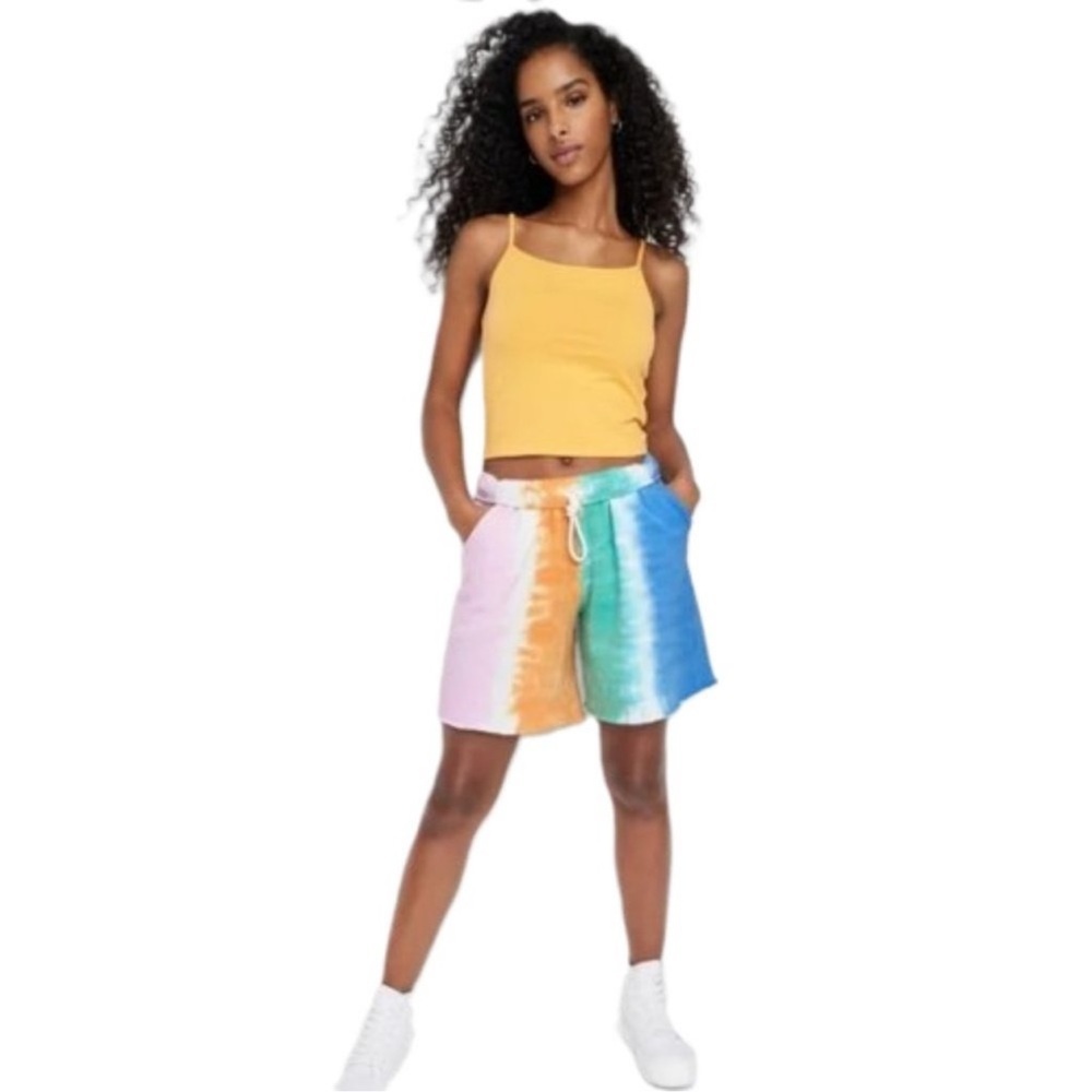 Wild Fable Women's Multicolor Tie Dye High Rise Fleece Bermuda Shorts - Picture 2 of 5